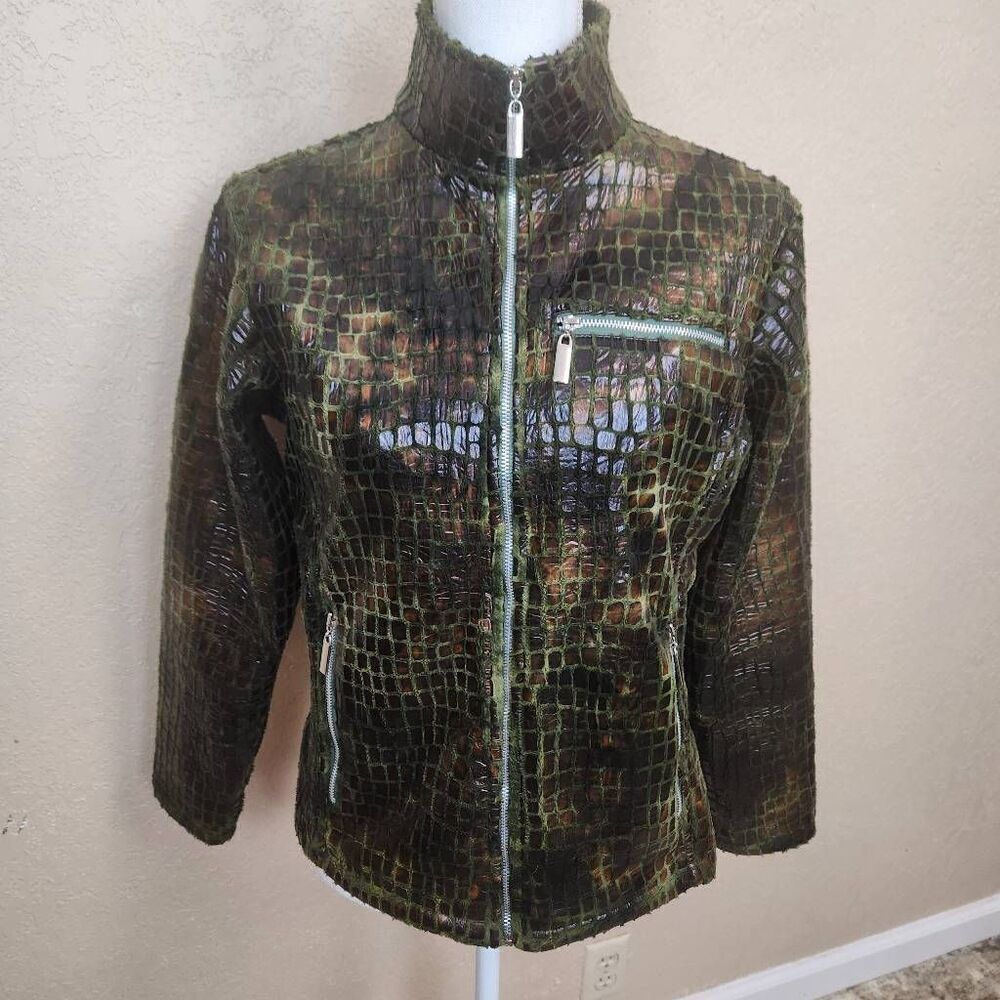 Robert Kitchen Faux Crocodile Textured Zip Up Jacket Small (7379)